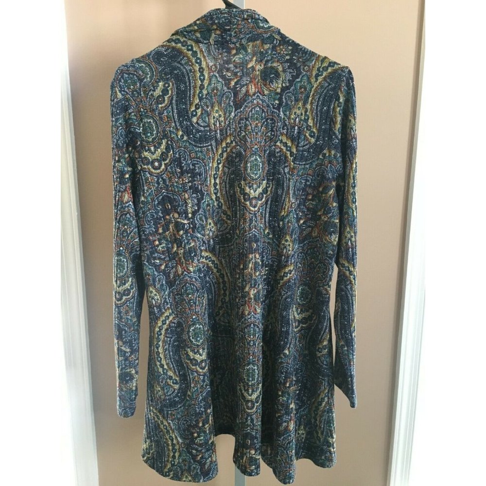 Susan Graver Printed Ribbed Sweater Knit Cardigan Open Front Fall Winter Medium - Picture 6 of 6